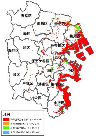 液状化マップの液状化分布図-南関東地震 横浜市