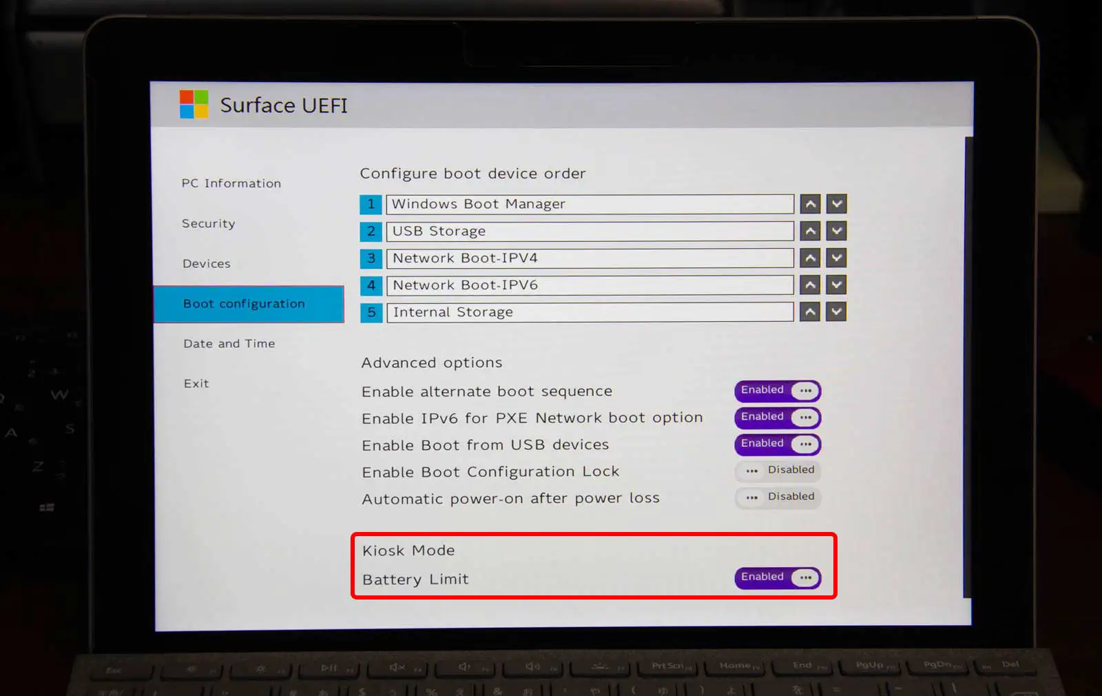 Surface UEFI KIOSK MODE