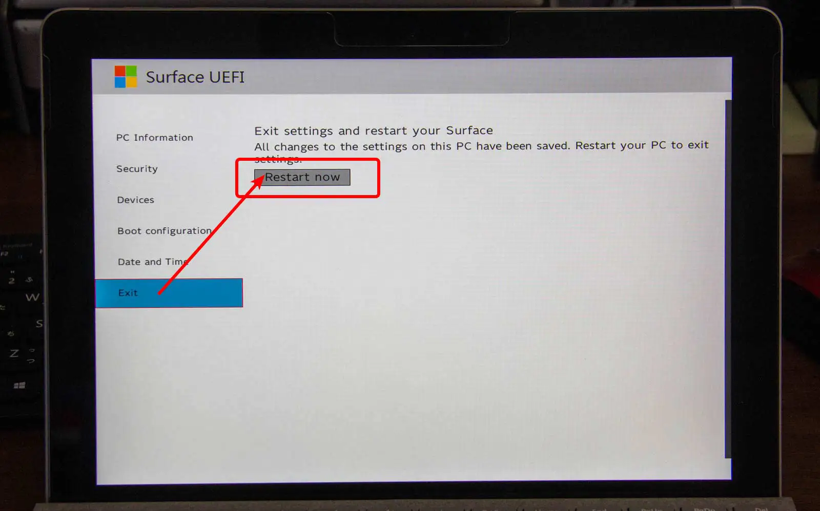 Surface UEFI EXIT